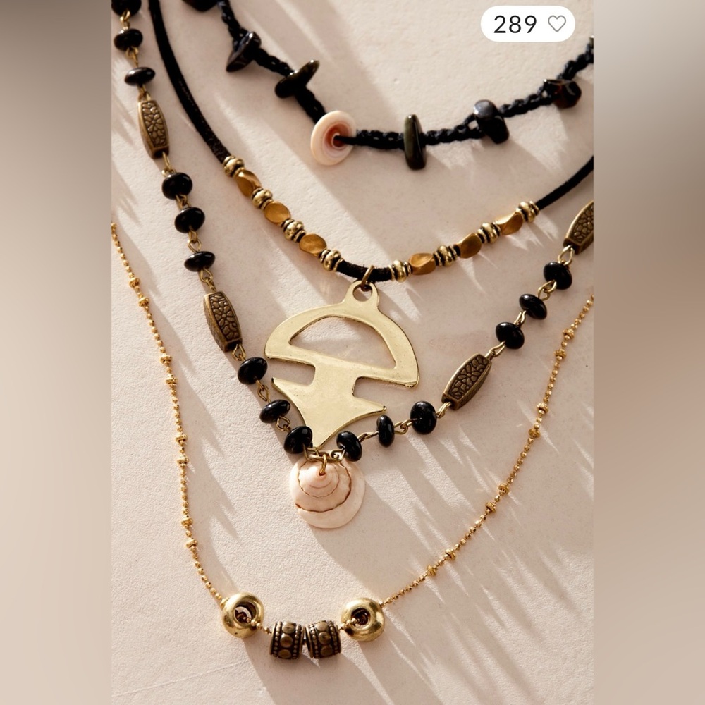 Gold and Black Layered Necklace Set